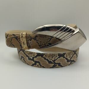 Leather Shop Belt Sz M 30-33" VTG 80s Genuine Snakeskin White Western Silver